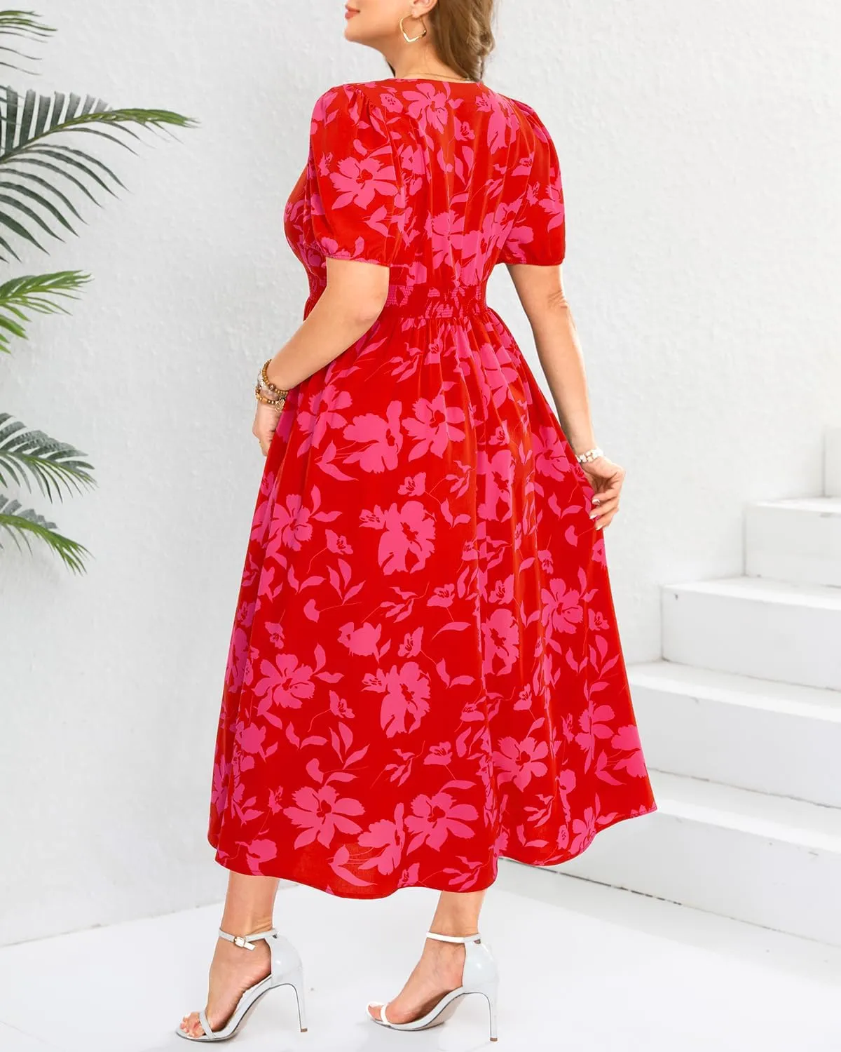 Women Plus Size Summer Dress - Easter Spring Floral Wedding Guest Maxi Long Dress