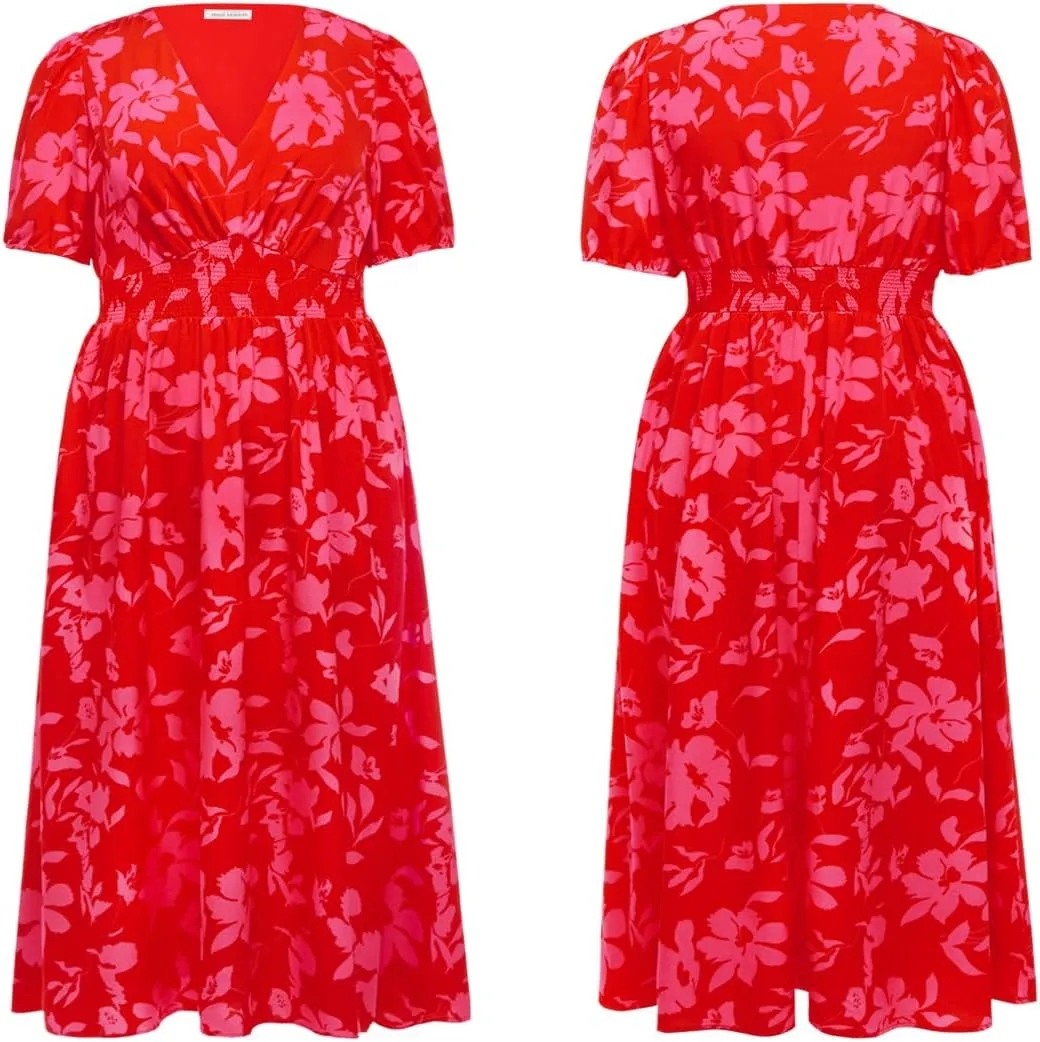 Women Plus Size Summer Dress - Easter Spring Floral Wedding Guest Maxi Long Dress