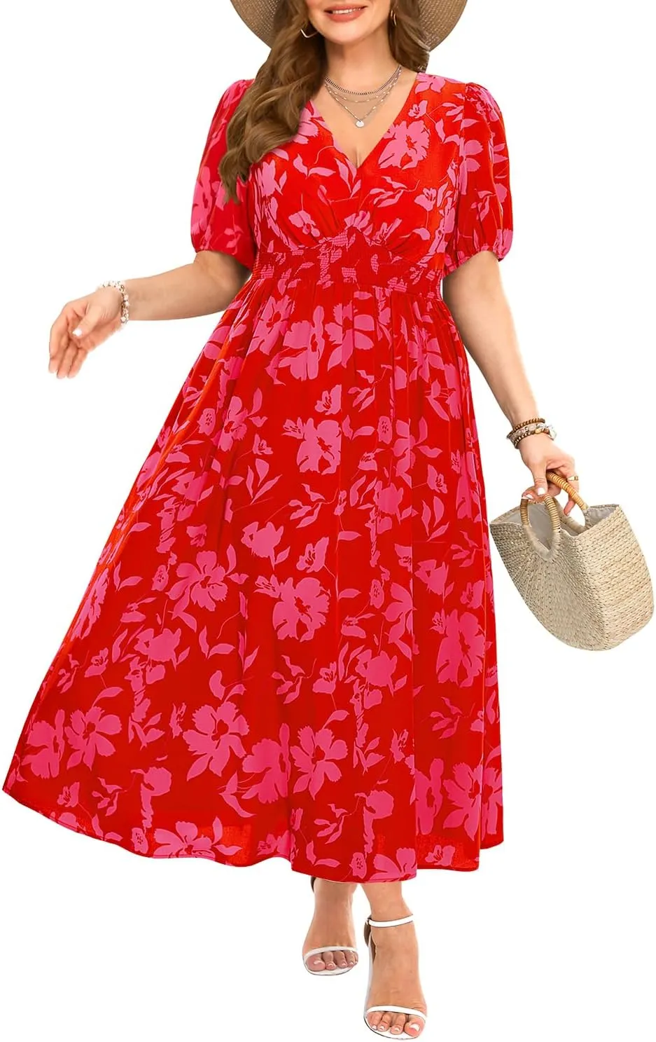Women Plus Size Summer Dress - Easter Spring Floral Wedding Guest Maxi Long Dress