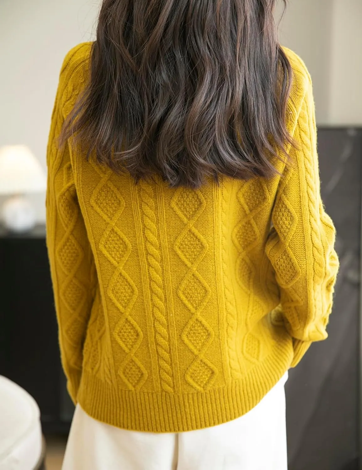 Women's 100% Merino Wool Sweater 2025 Fall Winter Casual Crewneck Long Sleeve Vintage Cable Knitted Sweater