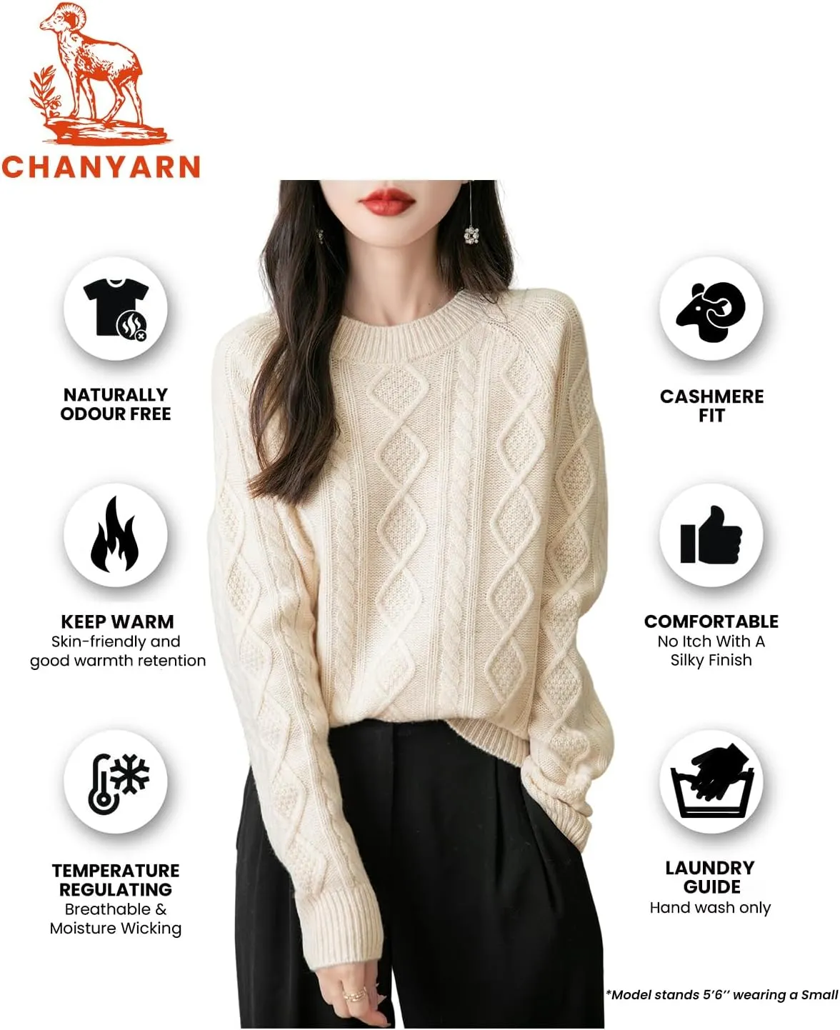 Women's 100% Merino Wool Sweater 2025 Fall Winter Casual Crewneck Long Sleeve Vintage Cable Knitted Sweater