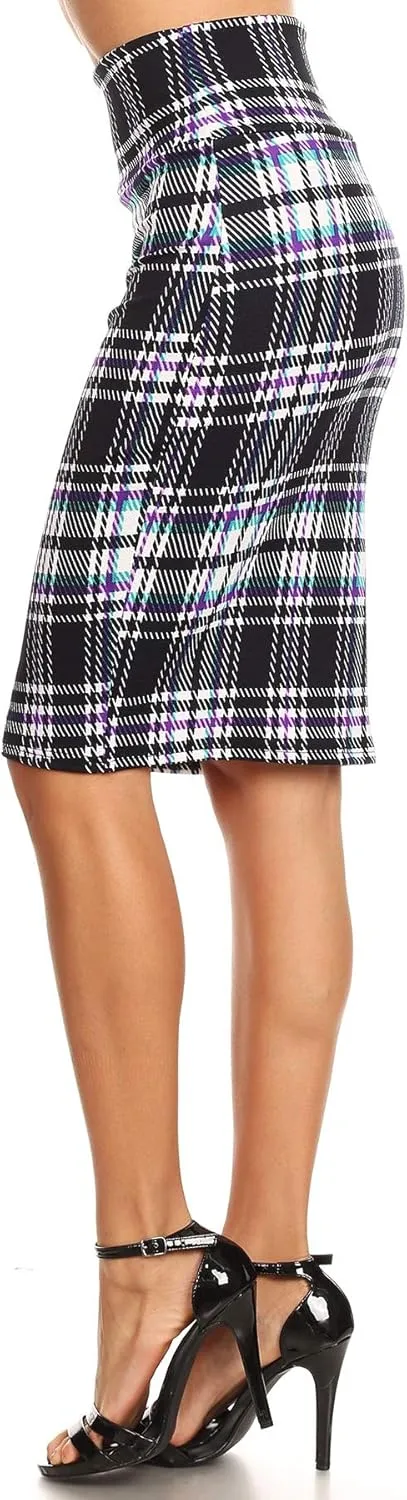 Womens Business Office Casual Stretch High Waist Solid Print Pencil Skirt Q1021-2