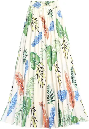 Womens High Waisted Skirt Chiffon Boho Printed Vintage Pockets Swing A-Line Long Skirts