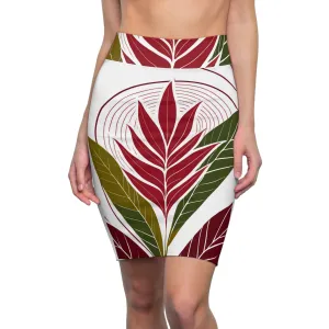 Womens Pencil Skirt - Floral Line Art Print 8333