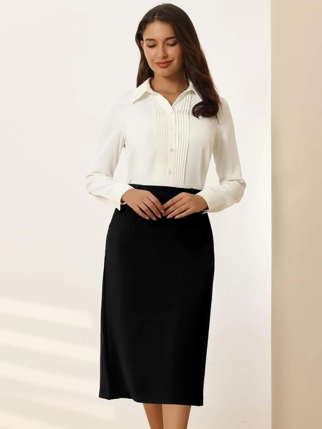 Women's Pencil Skirt High Waist Split Back Work Midi Skirts