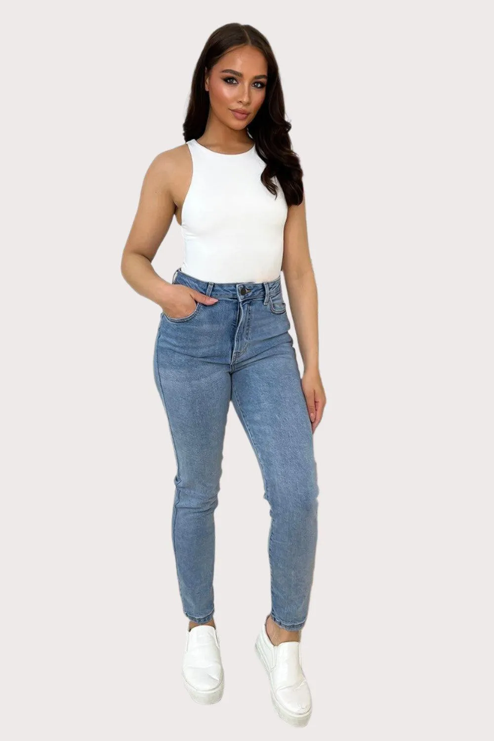 Wrinkled Effect Slim Faded Stretchy Jeans