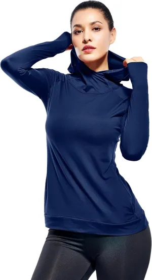 Zengjo Womens Lightweight Hoodie Pullover-Hooded Long Sleeve Running Yoga Workout Tops for Women-Cowl Neck&Thumbhole